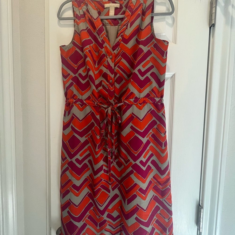 Banana Republic Sleeveless Geometric Midi Dress - Pink & Orange